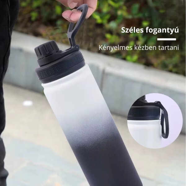 Termoska z nehrdzavejúcej ocele s nepriepustným uzáverom na studené a horúce nápoje - 950 ml - čierno-biely prechod