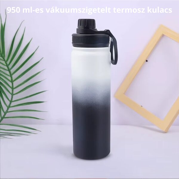 Termoska z nehrdzavejúcej ocele s nepriepustným uzáverom na studené a horúce nápoje - 950 ml - čierno-biely prechod