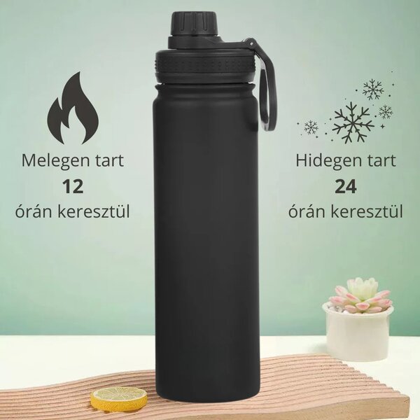 Čierna termoska z nehrdzavejúcej ocele s nepriepustným uzáverom, funkcia udržiavania tepla aj chladu - 650 ml