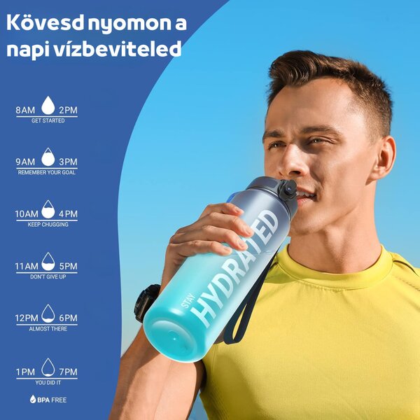 Fľaša na vodu s potlačou a gradientným vzorom s nepriepustným uzáverom - 1000 ml - čierna/tyrkysová