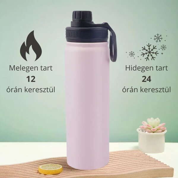 Ružová termoska z nehrdzavejúcej ocele s nepriepustným uzáverom, funkcia udržiavania chladu aj tepla - 650 ml