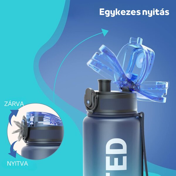 Fľaša na vodu s potlačou a gradientným vzorom s nepriepustným uzáverom - 1000 ml - čierna/tyrkysová