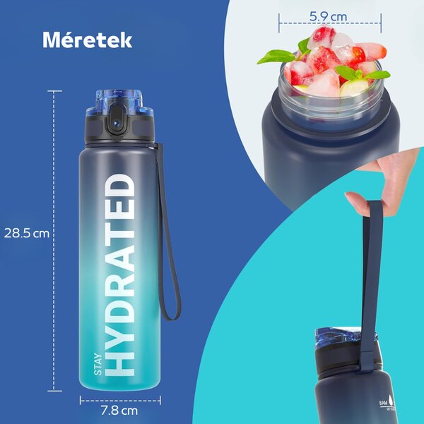 Fľaša na vodu s potlačou a gradientným vzorom s nepriepustným uzáverom - 1000 ml - čierna/tyrkysová