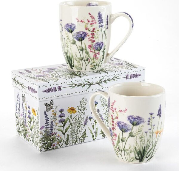 Sada porcelánových hrnčekov LEVANDUĽOVÁ ZÁHRADA v darčekovej krabičke 350 ml 2 ks