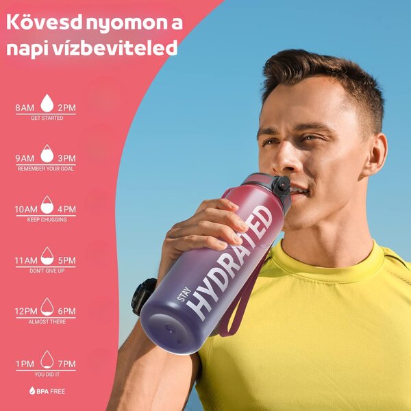 Fľaša na vodu s potlačou a gradientným vzorom s nepriepustným uzáverom - 1000 ml - bordová/modro-čierna