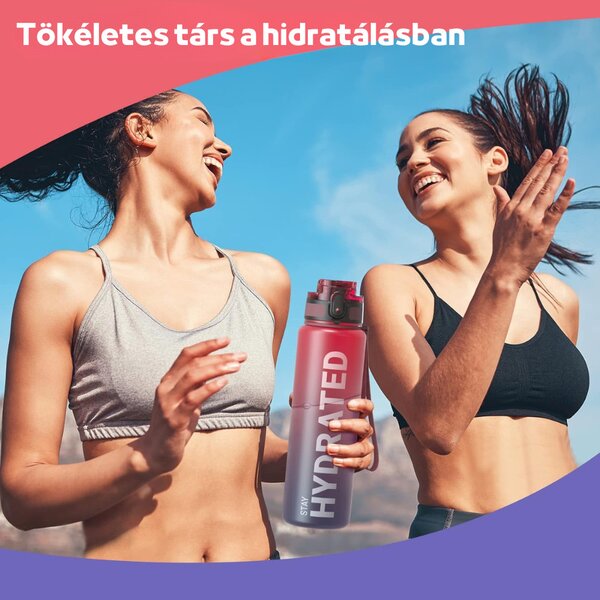 Fľaša na vodu s potlačou a gradientným vzorom s nepriepustným uzáverom - 1000 ml - bordová/modro-čierna