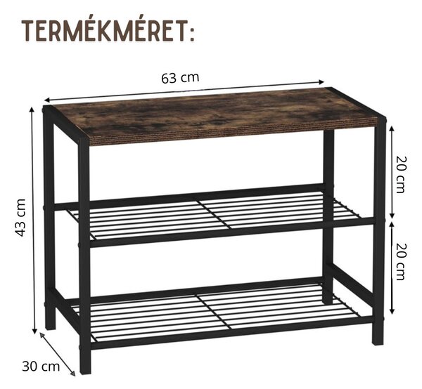 3-poschodový regál na topánky, pevný, odolný kovový rám, vodovzdorný materiál, hnedý