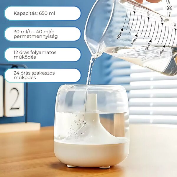 Moderný USB zvlhčovač vzduchu s farebným LED osvetlením, tichá prevádzka, senzor hladiny vody s automatickým vypnutím, biely