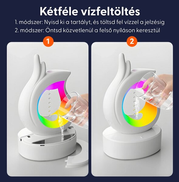 Plávajúci zvlhčovač vzduchu s kvapkou vody, Bluetooth reproduktorom a náladovým osvetlením, biely