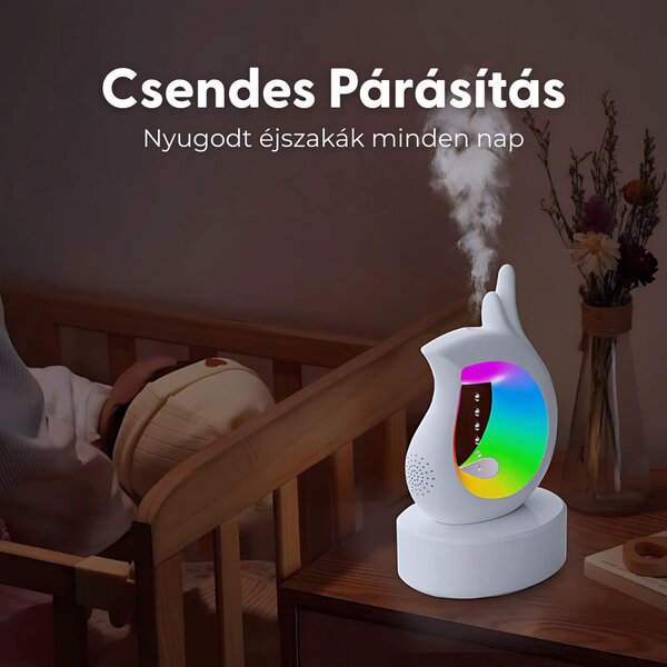 Plávajúci zvlhčovač vzduchu s kvapkou vody, Bluetooth reproduktorom a náladovým osvetlením, biely