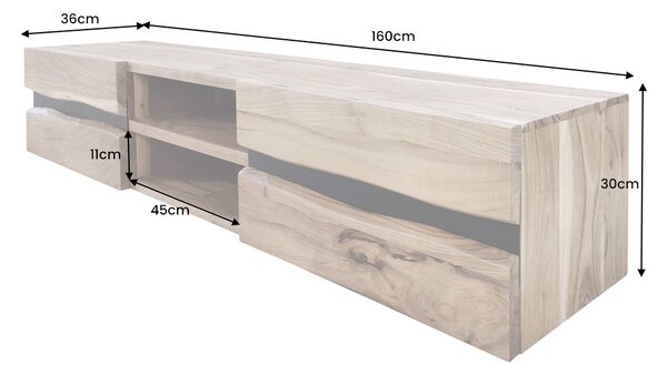 Dizajnový závesný TV stolík Argentinas 160 cm akácia