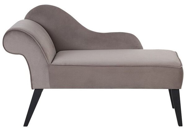 Leňoška sivohnedá zamatová čalúnená tmavé drevené nohy ľavostranná retro elegantný dizajn