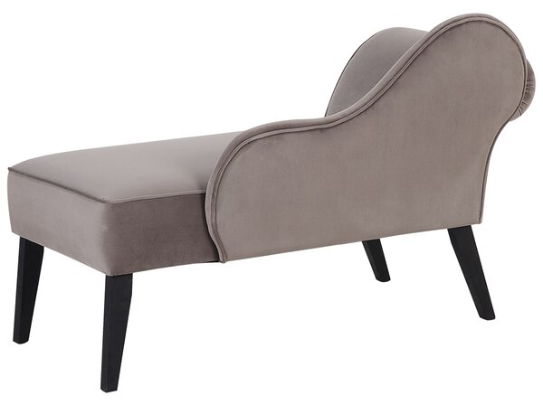Leňoška sivohnedá zamatová čalúnená tmavé drevené nohy ľavostranná retro elegantný dizajn