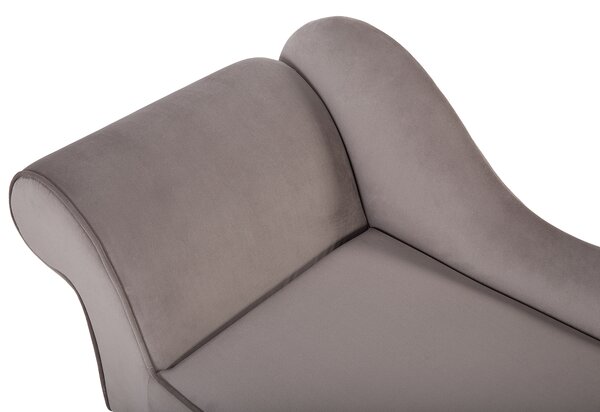 Leňoška sivohnedá zamatová čalúnená tmavé drevené nohy ľavostranná retro elegantný dizajn