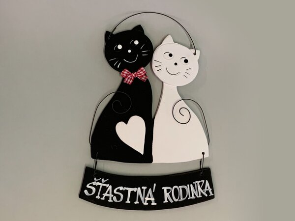 Mačka a kocúr s ceduľkou s nápisom Šťastná rodinka Keramika Andreas