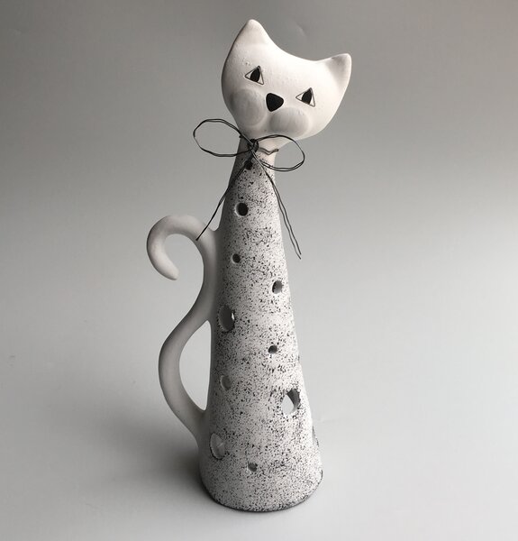 Kočka na svíčku velká šedá mramorová Keramika Andreas