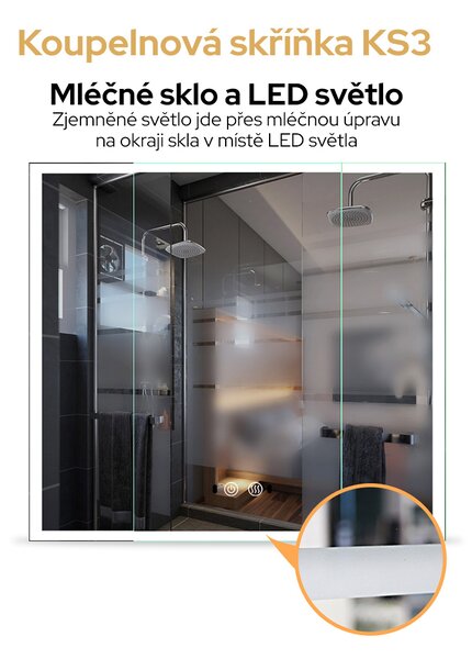 Bezdoteku Kúpeľňová skrinka trojdverová so zrkadlom a LED osvetlením KS3