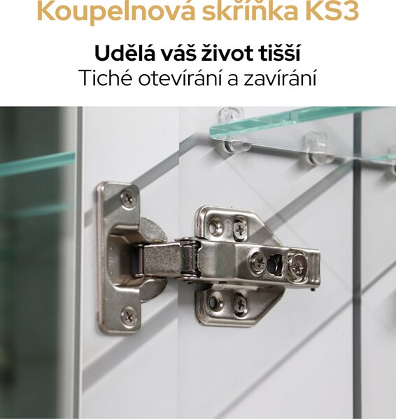 Bezdoteku Kúpeľňová skrinka trojdverová so zrkadlom a LED osvetlením KS3