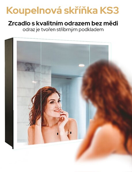 Bezdoteku Kúpeľňová skrinka trojdverová so zrkadlom a LED osvetlením KS3