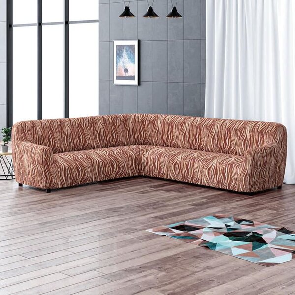 Bielastické poťahy UNIVERSO NOVÉ žíhané hnedé rohová sedačka (š. 350 - 530 cm)