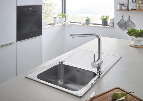 GROHE K500 - Drez z nehrdzavejúcej ocele s odkvapkávačom, kartáčovaná nerezová oceľ 31571SD1