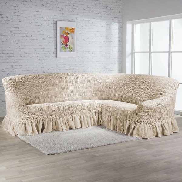 Napínacie poťahy s volánom FIORELA béžová trojkreslo (š. 170 - 200 cm)