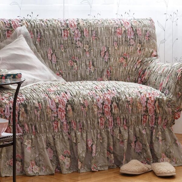 Napínacie poťahy s volánom FIORELA zelená rohová sedačka (š. 350 - 530 cm)