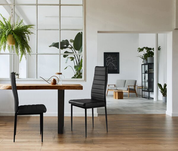 ModernHome Sada 4 stoličiek z ekokože, vysoké operadlo - čierne