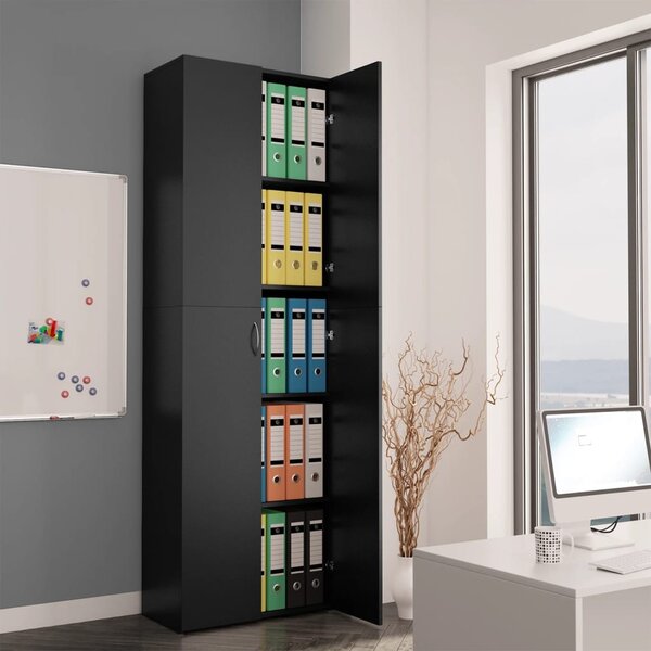 Kancelárska skrinka, čierna 60x32x190 cm, kompozitné drevo