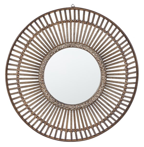 Nástenné zrkadlo kruhové svetlé drevo 60 cm ručne vyrábaný rám biely geometrický vzor Boho rustikálny