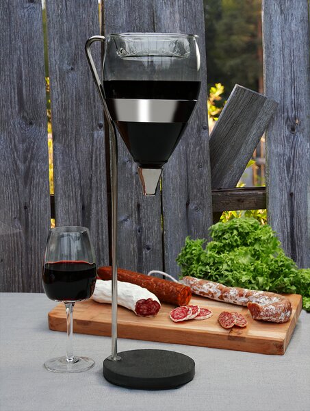 Dekantér na víno Vagnbys Table Tower 1 l – prevzdušňovač, dávkovač (sklo + bridlica)