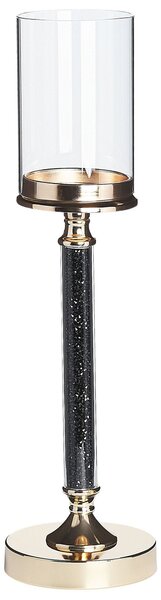 Svietnik zlato-čierny kovový podstavec so skleneným tienidlom 48 cm elegantná dizajnová dekorácia glamour štýl