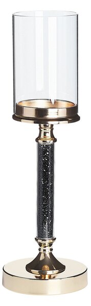 Svietnik zlato-čierny kovový podstavec so skleneným tienidlom 41 cm elegantná dizajnová dekorácia glamour štýl