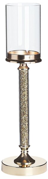 Svietnik zlatý kovový podstavec so skleneným tienidlom 48 cm elegantná dizajnová dekorácia glamour štýl