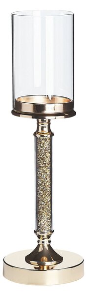 Svietnik zlatý kovový podstavec so skleneným tienidlom 41 cm elegantná dizajnová dekorácia glamour štýl