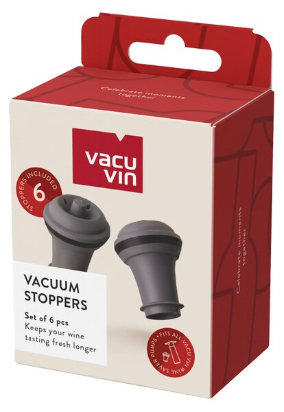 Vákuová zátka na víno Vacu Vin - sivá, 6 ks