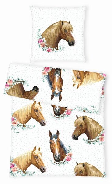 DETSKÉ OBLIEČKY S KONÍKMI, renforcé, hnedá, viacfarebná, biela, 135/200 cm Herding - Obliečky & plachty, Online Only