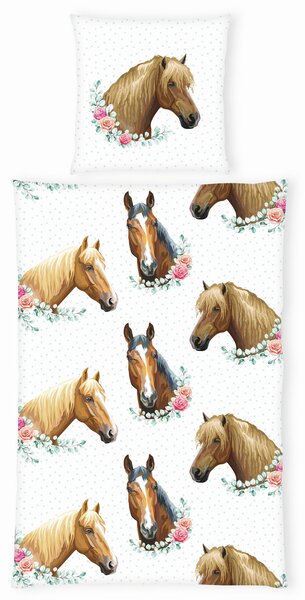 DETSKÉ OBLIEČKY S KONÍKMI, renforcé, hnedá, viacfarebná, biela, 135/200 cm Herding - Obliečky & plachty, Online Only