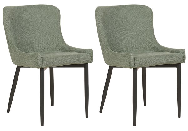 Sada 2 jedálenských stoličiek zelené čalúnené stoličky s čiernymi kovovými nohami jedáleň v štýle retro glamour