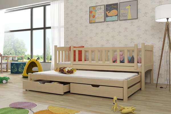 Detská posteľ s prístelkou a so zásuvkami ADINA - 80x200, borovica