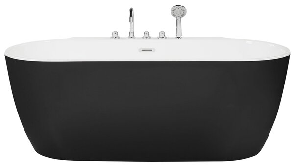 Voľne stojaca vaňa čierna biela akrylát 170 x 80 cm oválny tvar pre 1 osobu moderný štýl kúpeľňa