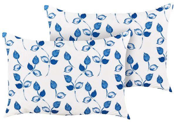 Sada 2 záhradných vankúšov biela a modrá polyester 40 x 60 cm vzor listov moderný dizajn dekoračný vankúš