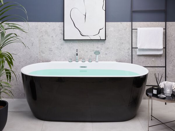 Voľne stojaca vaňa čierna biela akrylát 170 x 80 cm oválny tvar pre 1 osobu moderný štýl kúpeľňa