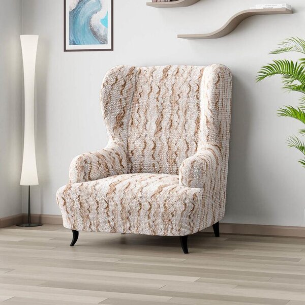 Bielastické poťahy OCEANO NOVÉ béžové kreslo ušiak (š. 60 - 110 cm)