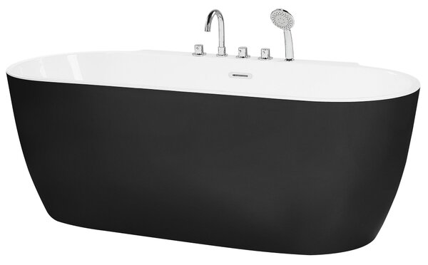 Voľne stojaca vaňa čierna biela akrylát 170 x 80 cm oválny tvar pre 1 osobu moderný štýl kúpeľňa