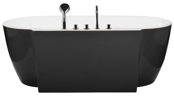 Voľne stojaca vaňa čierna biela akrylát 170 x 80 cm oválny tvar pre 1 osobu moderný štýl kúpeľňa