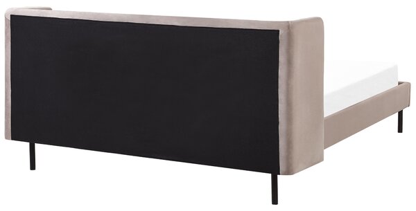 Rám postele sivobéžové zamatové čalúnenie čierne nohy 160 x 200 cm lamelový rošt s čalúneným čelom
