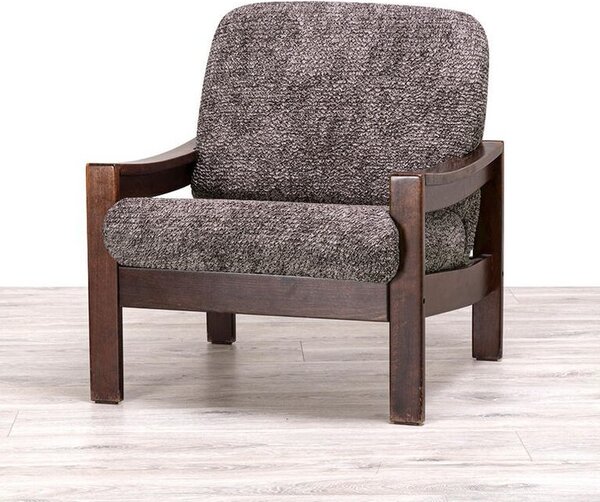 Bielastické poťahy MARMO hnedé kreslo s drevenými rúčkami (š. 40 - 70 cm)