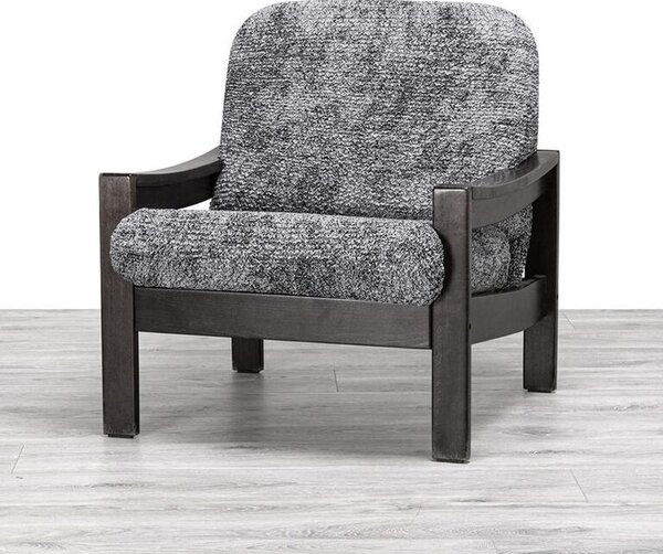 Bielastické poťahy MARMO šedé kreslo s drevenými rúčkami (š. 40 - 70 cm)
