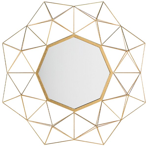 Nástenné zrkadlo zlatá železo sklo maľovaný povrch osemuholníkový tvar dekoratívny geometrický rám moderný glamour štýl doplnky